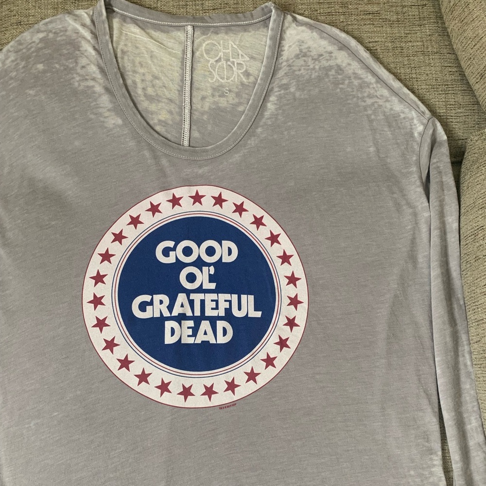 NWOT CHASER “Good Ol’ Grateful Dead” Graphic Long Sleeve Burnout Tee in Gray, Sm - Picture 2 of 4